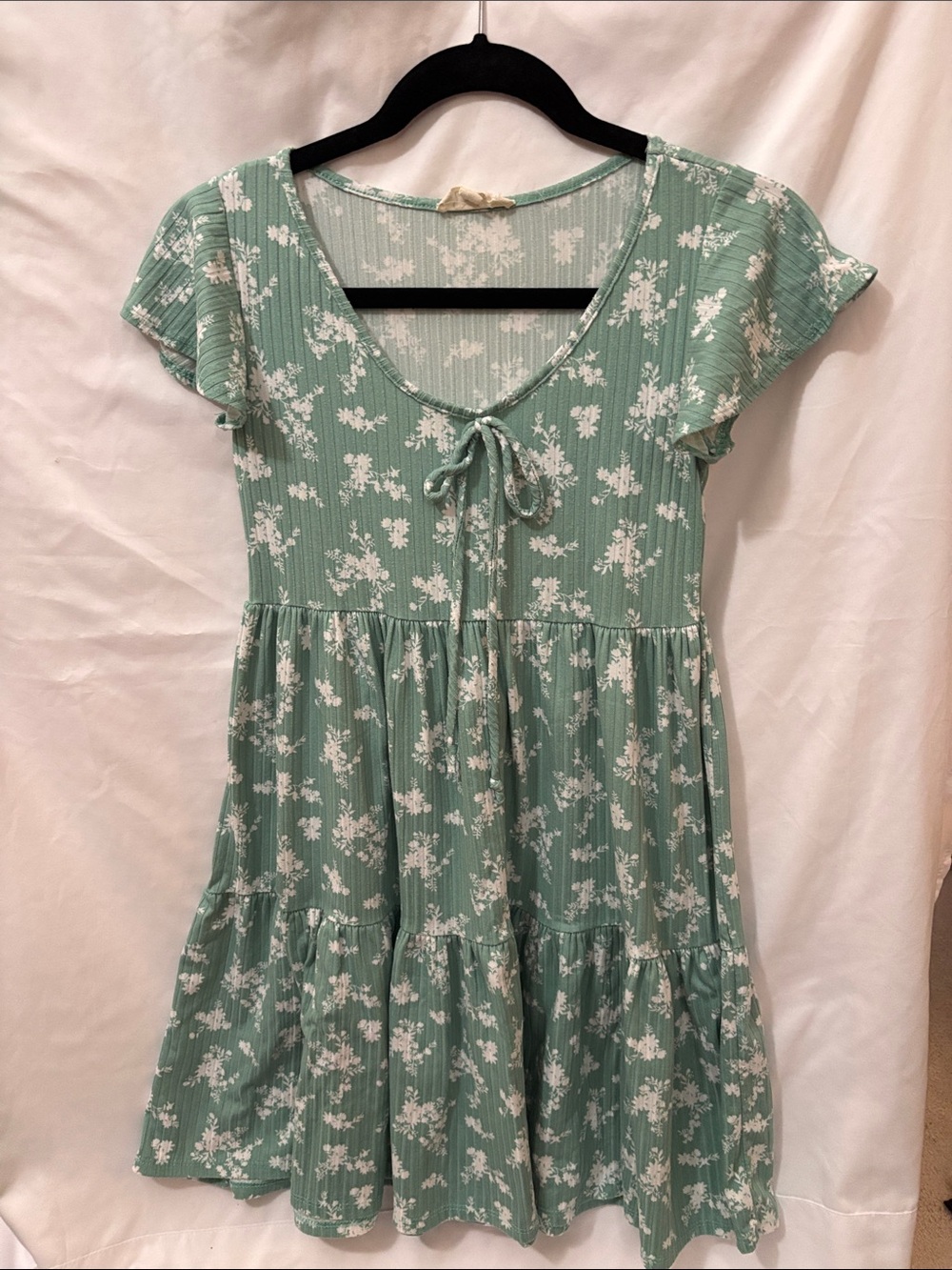 Jessica Simpson Mint Green Floral Tiered Tie-Front Midi Dress
